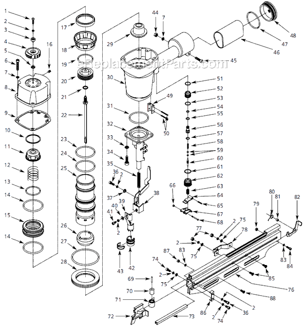 Page A Diagram and Parts List for NS319001  Campbell Hausfeld Nailer